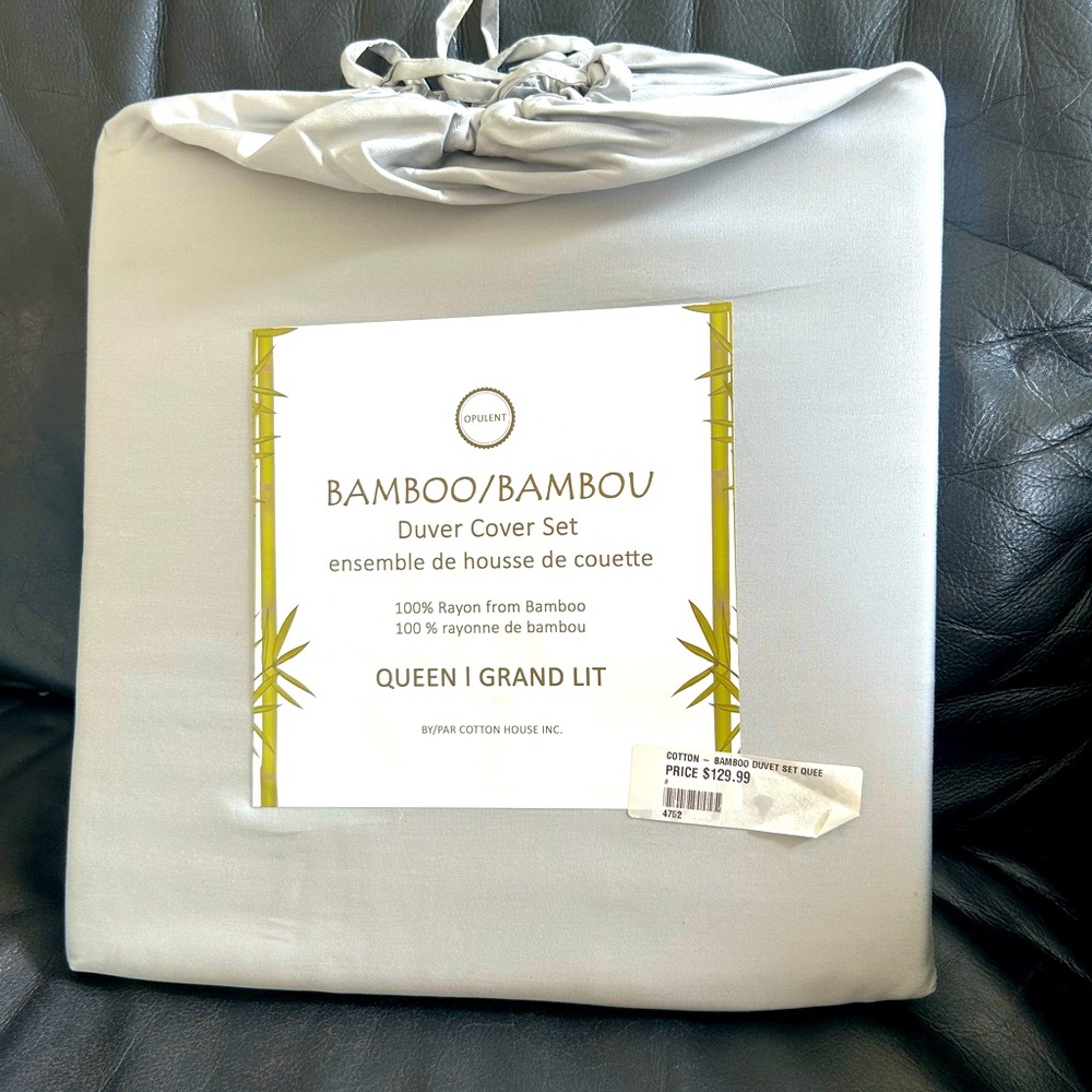 LIGHT GREY Bamboo DUVET Set Queen size